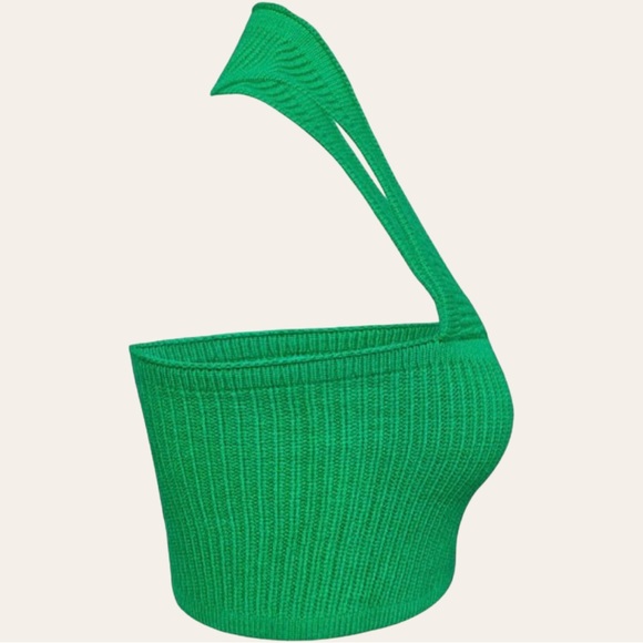 Womens|Knit Halter Crop Top|Medium M|Green|Stretch - Picture 4 of 8